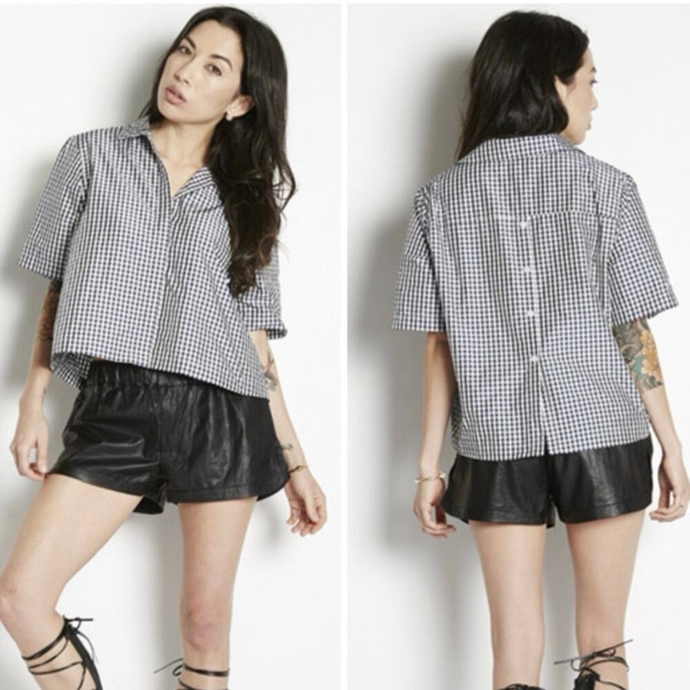 NWT ACHRO Cropped Gingham Button Down Front/Back Top